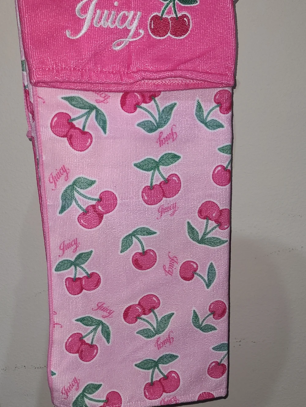 Juicy Couture Hot Pink Microfiber Towel with Cherry Embroidery